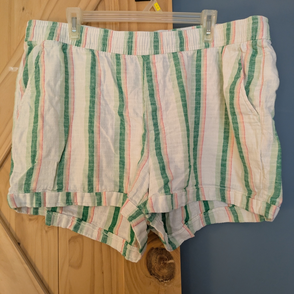 Striped Green and White Women's Shorts